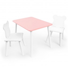 Детский комплект стол и два стула «Мишка» Rolti Baby (розовый/белый, массив березы/мдф) в Березниках - berezniki.ok-mebel.com | фото