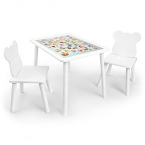 Детский комплект стол и два стула Мишка Rolti Baby с накладкой Алфавит (белая столешница/белое сиденье/белые ножки) в Березниках - berezniki.ok-mebel.com | фото