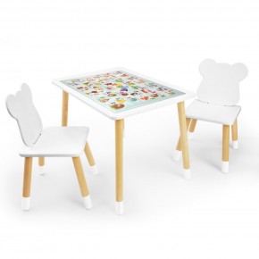 Детский комплект стол и два стула Мишка Rolti Baby с накладкой Алфавит (белая столешница/белое сиденье/береза ножки) в Березниках - berezniki.ok-mebel.com | фото