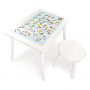 Детский комплект стол и табурет круглый Rolti Baby с накладкой Алфавит (белая столешница/белое сиденье/белые ножки) в Березниках - berezniki.ok-mebel.com | фото