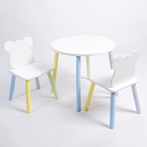 Комплект детский стол КРУГЛЫЙ и два стула МИШКА ROLTI Baby (белая столешница/белое сиденье/цветные ножки) в Березниках - berezniki.ok-mebel.com | фото