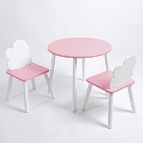 Комплект детский стол КРУГЛЫЙ и два стула ОБЛАЧКО ROLTI Baby (розовая столешница/розовое сиденье/белые ножки) в Березниках - berezniki.ok-mebel.com | фото