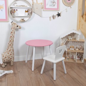 Комплект детский стол КРУГЛЫЙ и стул КОРОНА ROLTI Baby (розовая столешница/белое сиденье/белые ножки) в Березниках - berezniki.ok-mebel.com | фото