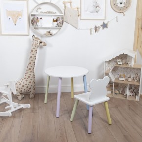 Комплект детский стол КРУГЛЫЙ и стул МИШКА ROLTI Baby (белая столешница/белое сиденье/цветные ножки) в Березниках - berezniki.ok-mebel.com | фото