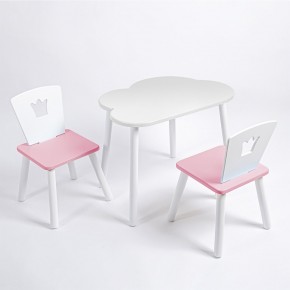 Комплект детский стол ОБЛАЧКО и два стула КОРОНА ROLTI Baby (белая столешница/розовое сиденье/белые ножки) в Березниках - berezniki.ok-mebel.com | фото