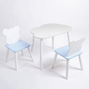 Комплект детский стол ОБЛАЧКО и два стула МИШКА ROLTI Baby (белая столешница/голубое сиденье/белые ножки) в Березниках - berezniki.ok-mebel.com | фото