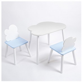 Комплект детский стол ОБЛАЧКО и два стула ОБЛАЧКО ROLTI Baby (белая столешница/голубое сиденье/белые ножки) в Березниках - berezniki.ok-mebel.com | фото