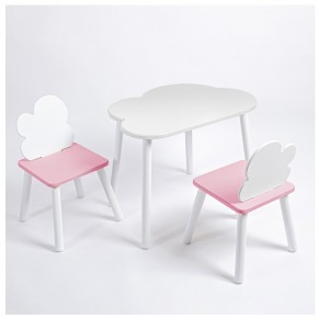Комплект детский стол ОБЛАЧКО и два стула ОБЛАЧКО ROLTI Baby (белая столешница/розовый сиденье/белые ножки) в Березниках - berezniki.ok-mebel.com | фото