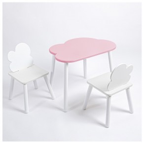 Комплект детский стол ОБЛАЧКО и два стула ОБЛАЧКО ROLTI Baby (розовая столешница/белое сиденье/белые ножки) в Березниках - berezniki.ok-mebel.com | фото