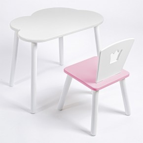 Комплект детский стол ОБЛАЧКО и стул КОРОНА ROLTI Baby (белая столешница/розовое сиденье/белые ножки) в Березниках - berezniki.ok-mebel.com | фото