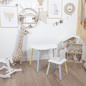 Комплект детский стол ОБЛАЧКО и стул МИШКА ROLTI Baby (белая столешница/белое сиденье/цветные ножки) в Березниках - berezniki.ok-mebel.com | фото