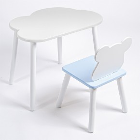 Комплект детский стол ОБЛАЧКО и стул МИШКА ROLTI Baby (белая столешница/голубое сиденье/белые ножки) в Березниках - berezniki.ok-mebel.com | фото