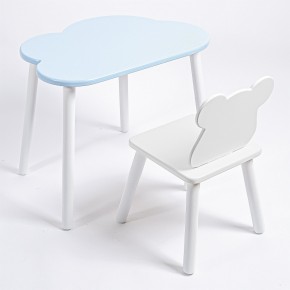Комплект детский стол ОБЛАЧКО и стул МИШКА ROLTI Baby (голубая столешница/белое сиденье/белые ножки) в Березниках - berezniki.ok-mebel.com | фото