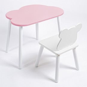 Комплект детский стол ОБЛАЧКО и стул МИШКА ROLTI Baby (розовая столешница/белое сиденье/белые ножки) в Березниках - berezniki.ok-mebel.com | фото