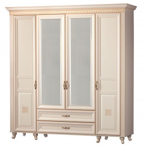 Шкаф для одежды 4-дверный с зеркалом №493 Марлен кремовый белый в Березниках - berezniki.ok-mebel.com | фото