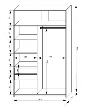 Шкаф-купе 1400 серии SOFT D1+D3+B2+PL1 (2 ящика+1штанга) профиль «Графит» в Березниках - berezniki.ok-mebel.com | фото 3