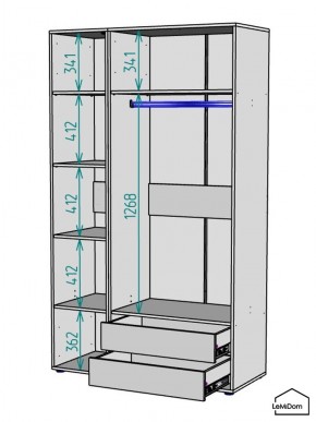 Шкаф Linnea MHR-3PO-2 2050х1200х510 (Белый-М 11.1.2) в Березниках - berezniki.ok-mebel.com | фото 3