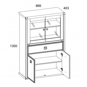 Шкаф с витриной 2V2D1SL, MAGELLAN, цвет Сосна винтаж в Березниках - berezniki.ok-mebel.com | фото 3